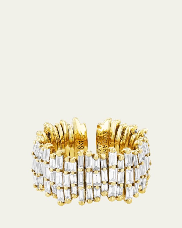 18K Yellow Gold Triple Layer Ring with White Diamond Baguettes
